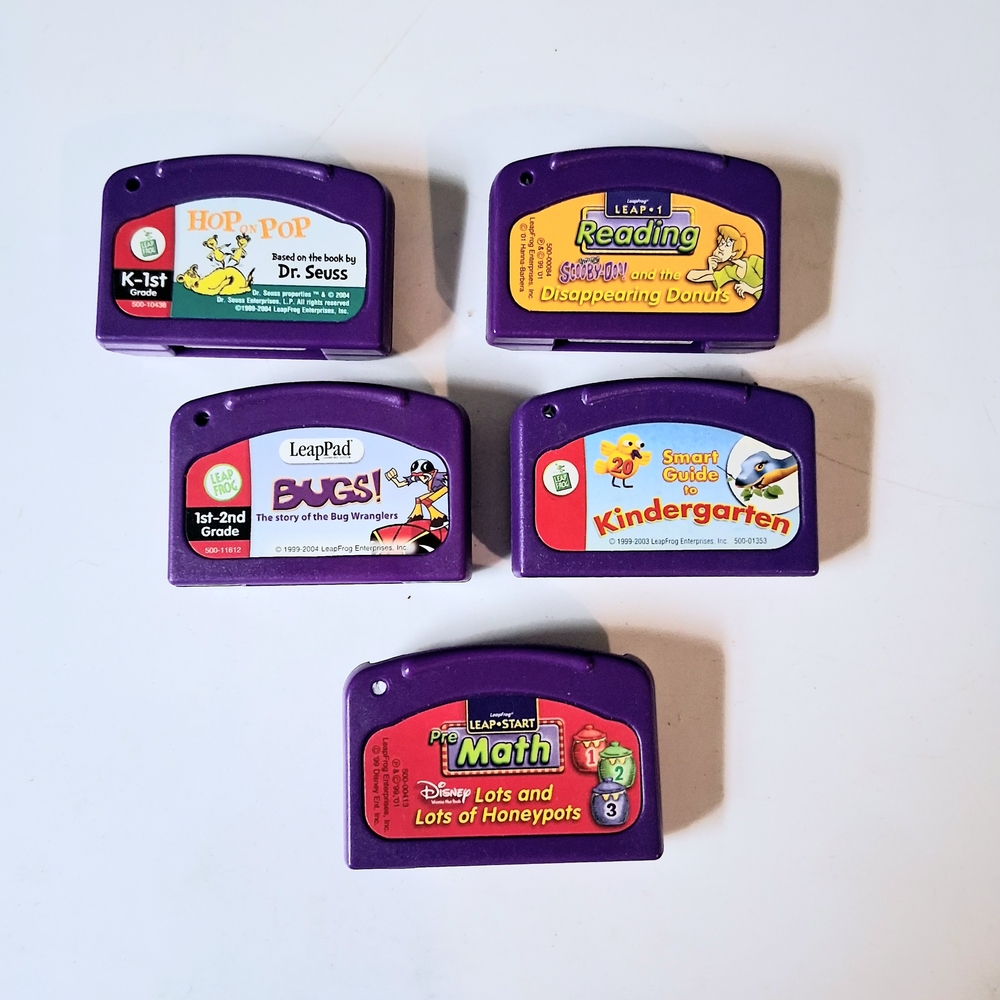 5- Leapfrog LeapPad Y2K Learning Game Cartridges Dr. Seuss Scooby Doo Disney